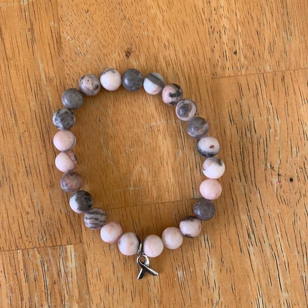 Pink, Gray & White Natural Stone Beaded Bracelet